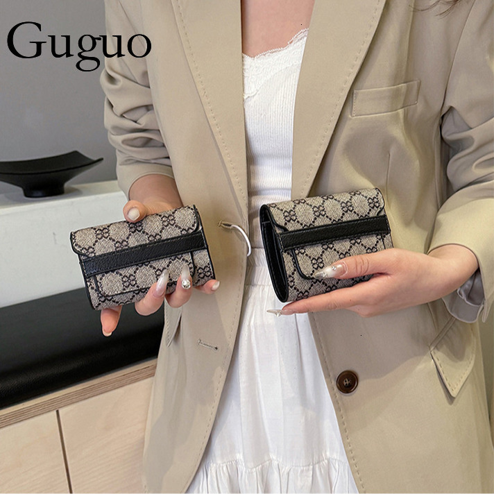 Guguo Free Shipping Designer Luxury Wallet Fashion European And American Retro High-end Sense Trend Print Fold Card Holder Short Coin Purse