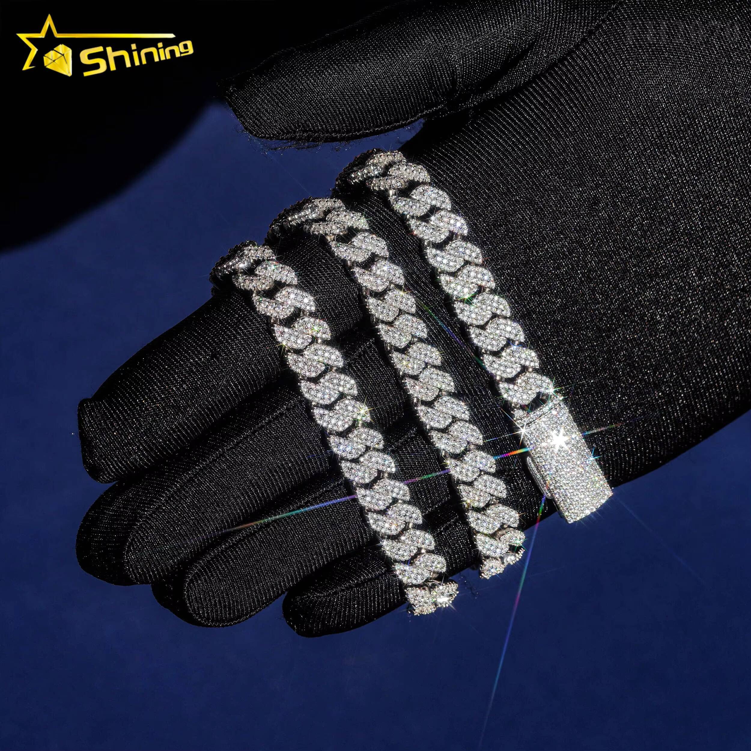 Hot Selling RTS Fine Jewelry Hip Hop Necklace Gold Plated 925 Silver 10MM VVS Moissanite Cuban Link Chain