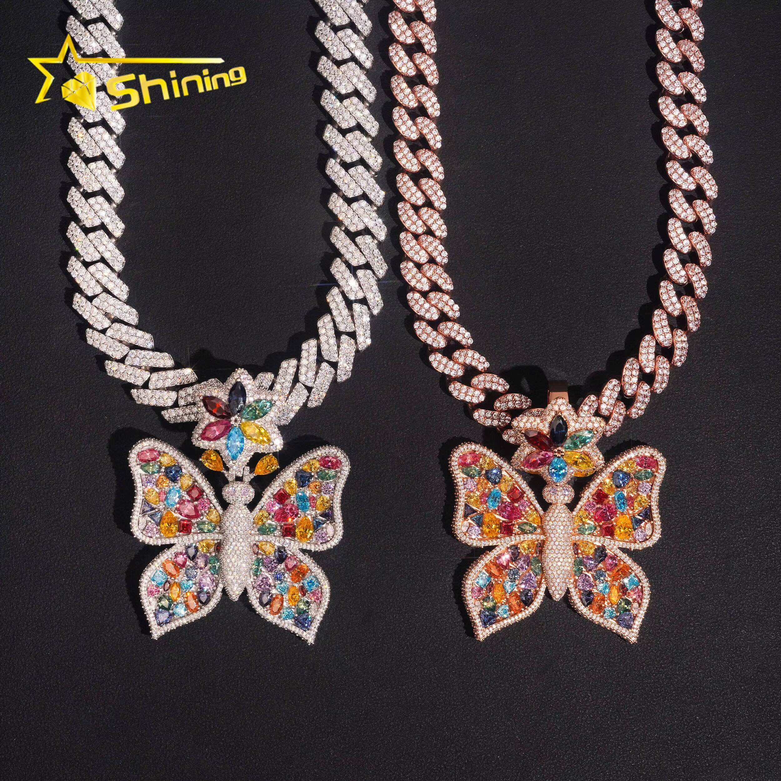 New Design Pass Diamond Test Color Moissnaite Charm Pendant Silver 925 Gold Plated Hip Hop Iced Out Moissanite Butterfly Pendant