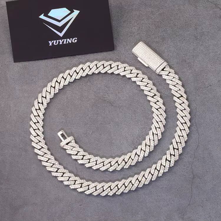 S925 Real Light Moissanite with GRA 12mm 2Rows Iced Out Cuban Chain Necklace for Men