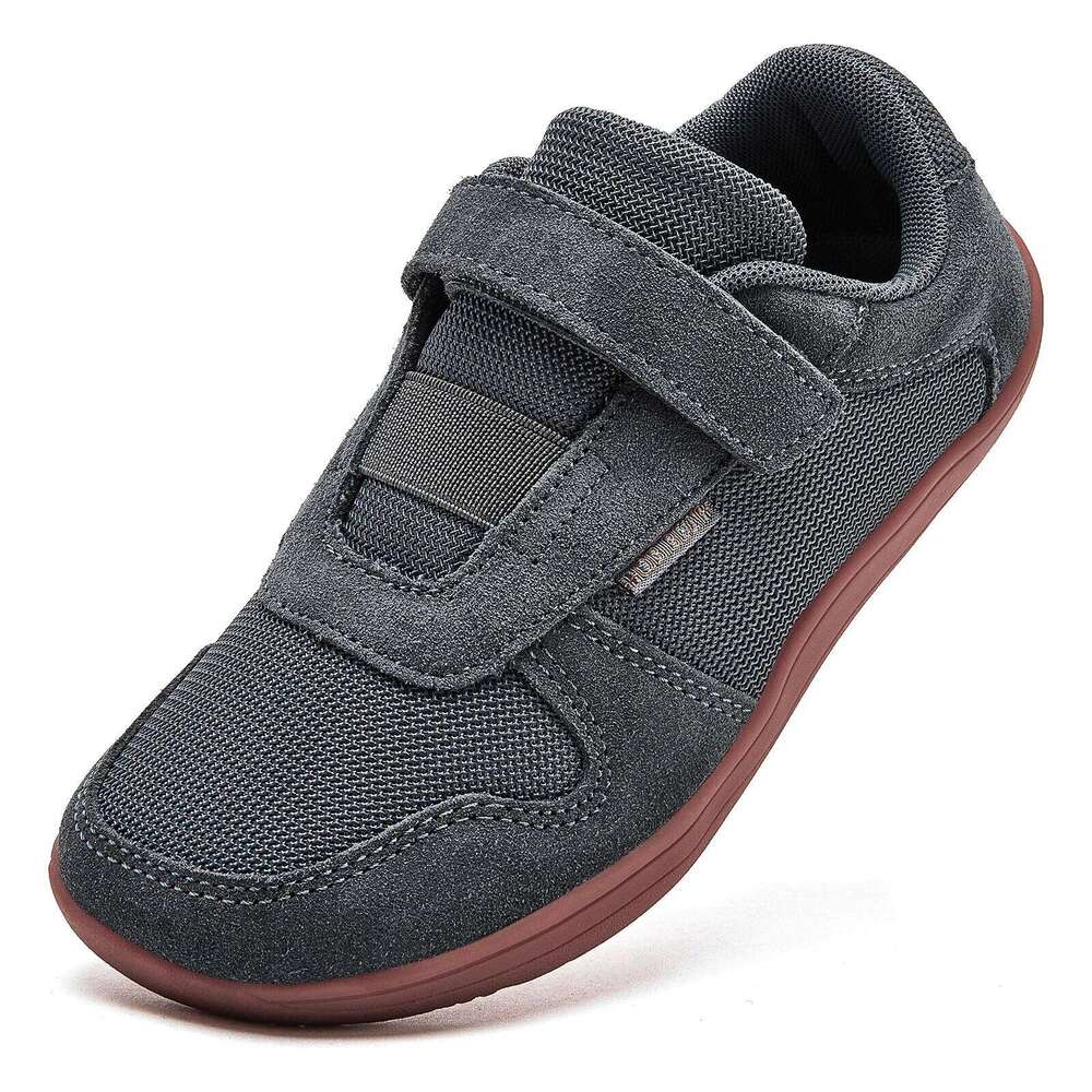 HOBIBEAR Kids Wide Toe Barefoot Little/Big/Kid Hook Loop Minimalist Sneakers Artificial Leather Mesh Lightweight Shoes