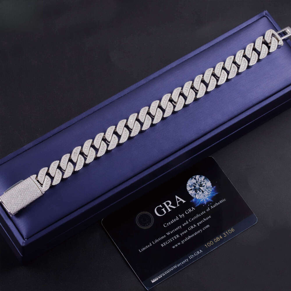 Popular Style 13mm 15mm Wide Hip Hop S Sier VVS Moissanite Iced Out Dia Cuban Bracelet