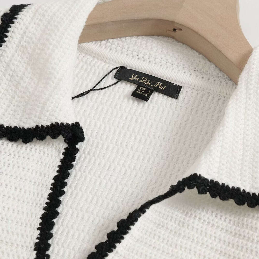 DHEssentials Spring New Women's Small Fragrance Style Elegant Fashion Polo Collar Crochet Short Sleeve Knitted Shirt 05731683712