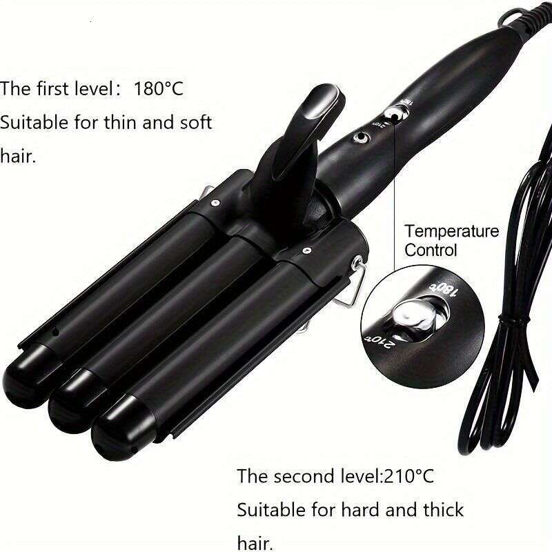 25Mm Three-Tube Egg Roll Curling Rod With Two Temperature Controls, Fast Heating Portable Curler For Wavy Hair