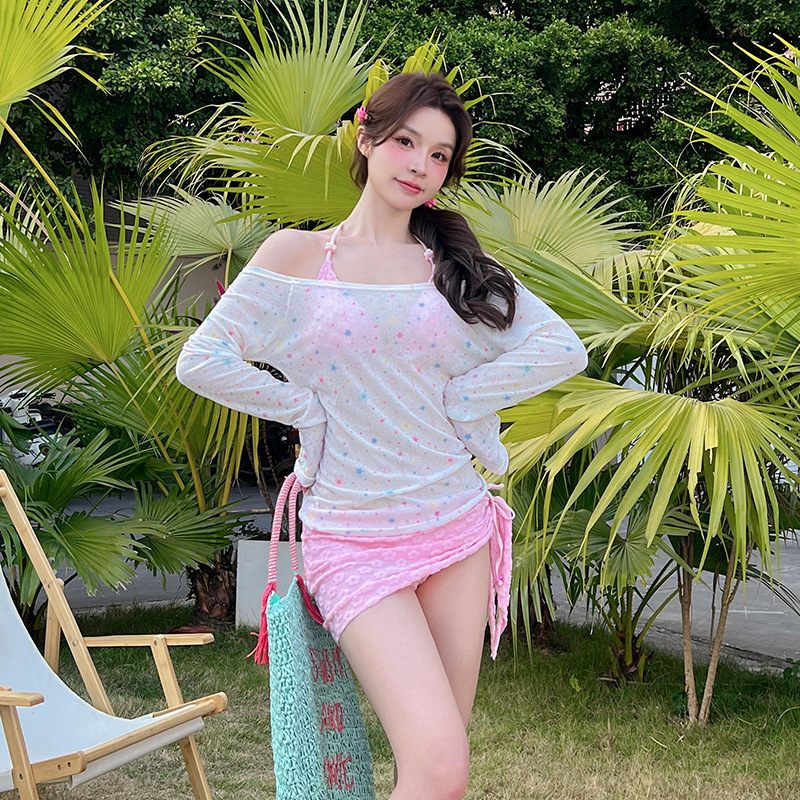 2025 New Women's Swimsuit Pure Desire Two-Piece High-End Long Sleeve Cover-Up Beach Vacation Four-Piece Sexy Swimwear