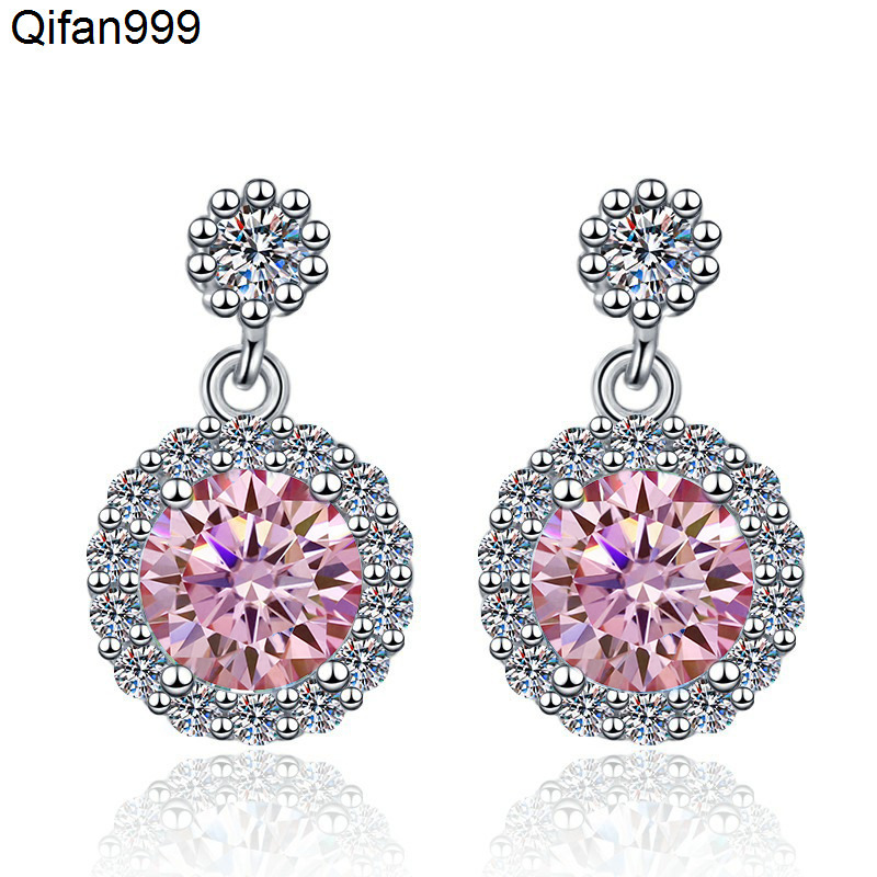 Fine Jewel Fashion S925 Silver New Design GRA Test Drill Pen 105Ct Pink Color Moissanite Round Pendant Earrings of Ladies