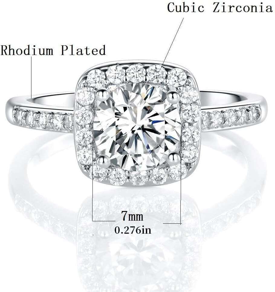 White Gold Plated Cubic Zirconia Halo Engagement Promise Eternity Ring for Women