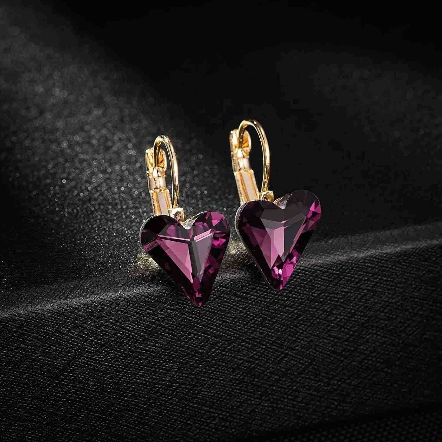 Austrian Crystal Heart Drop Leverback Earrings for Women 14K Rose Gold Plated Hypoallergenic Jewelry GiftsW250911