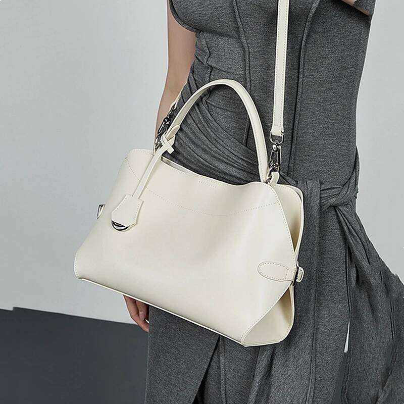 Burminsa Cowhide Genuine Leather Tote Handbags For Women New 2025 Designer Shell Commuting Ladies Shoulder Crossbody Bags