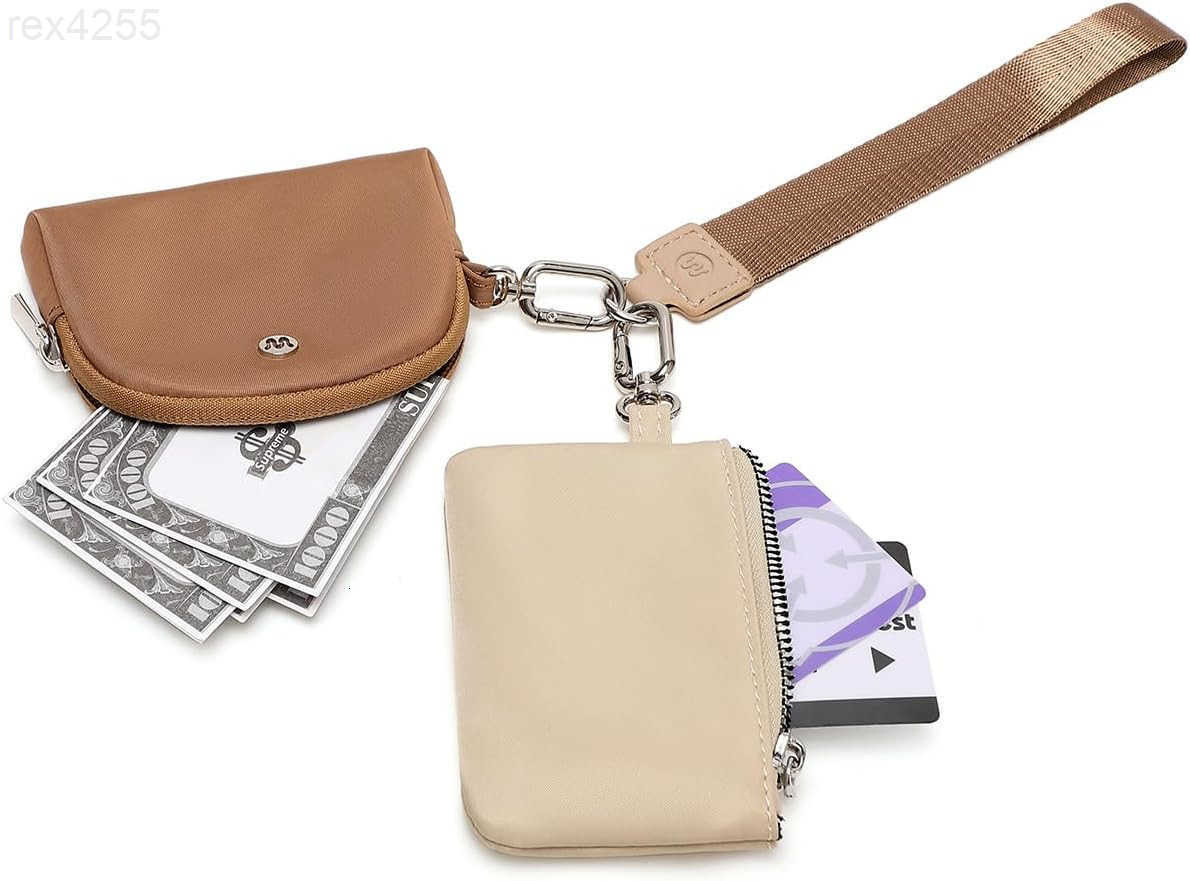 Mini Zip Around Wristlet Wallet for Women Detachable Dual Pouch Wristlet Portable Coin Pocket Keychain Small Purse KhakiBrownW250911
