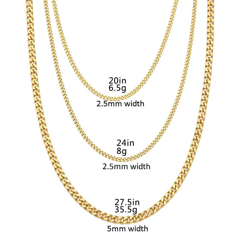 High Quality Stainless Steel Cuban Link Chain 22K Gold Plated Miami Chain Rappers Man Women Necklace