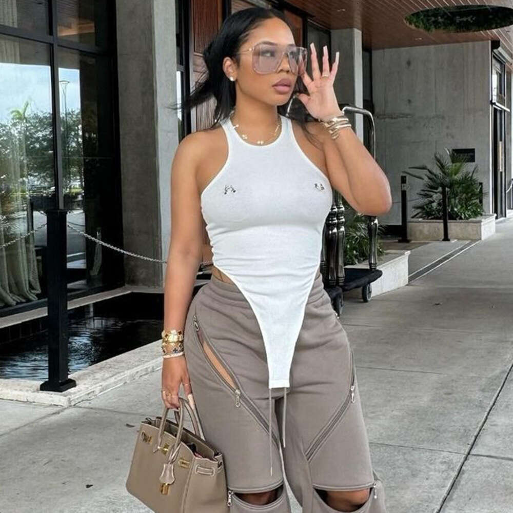Trendy Summer Women's New Sexy Hot Girl Round Neck Hollow Out Crotchless Three-Dimensional Designer Shoe Decorated One-Piece Top