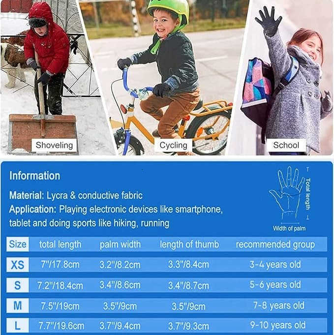 Cycling Gloves Sports Winter Thermal Boys Girls Children Windproof AntiSlip Touchscreen Gloves Age 412 Years Bike Mitts Riding Running Warm Outdoor Hi