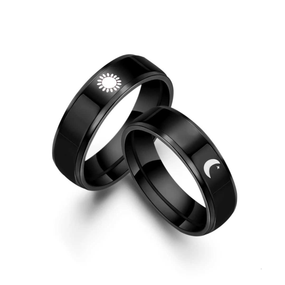 Black Color Stainless Steel Sun Moon Couple Rings For Women Men Minimalist Trendy Star Moon Sun Knuckle Ring Anniversary Jewelry W250911
