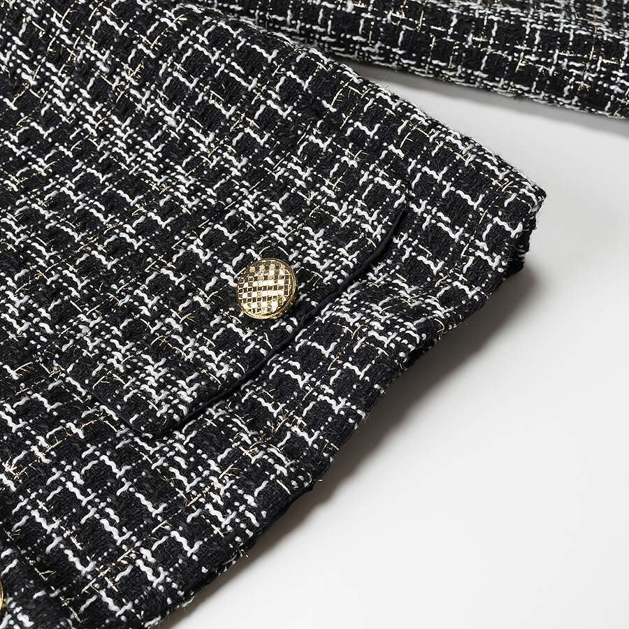 DHEssentials 2025 Fashion Small Chanel Style Women's Plaid Woven Short Coarse Wool Jacket Suit