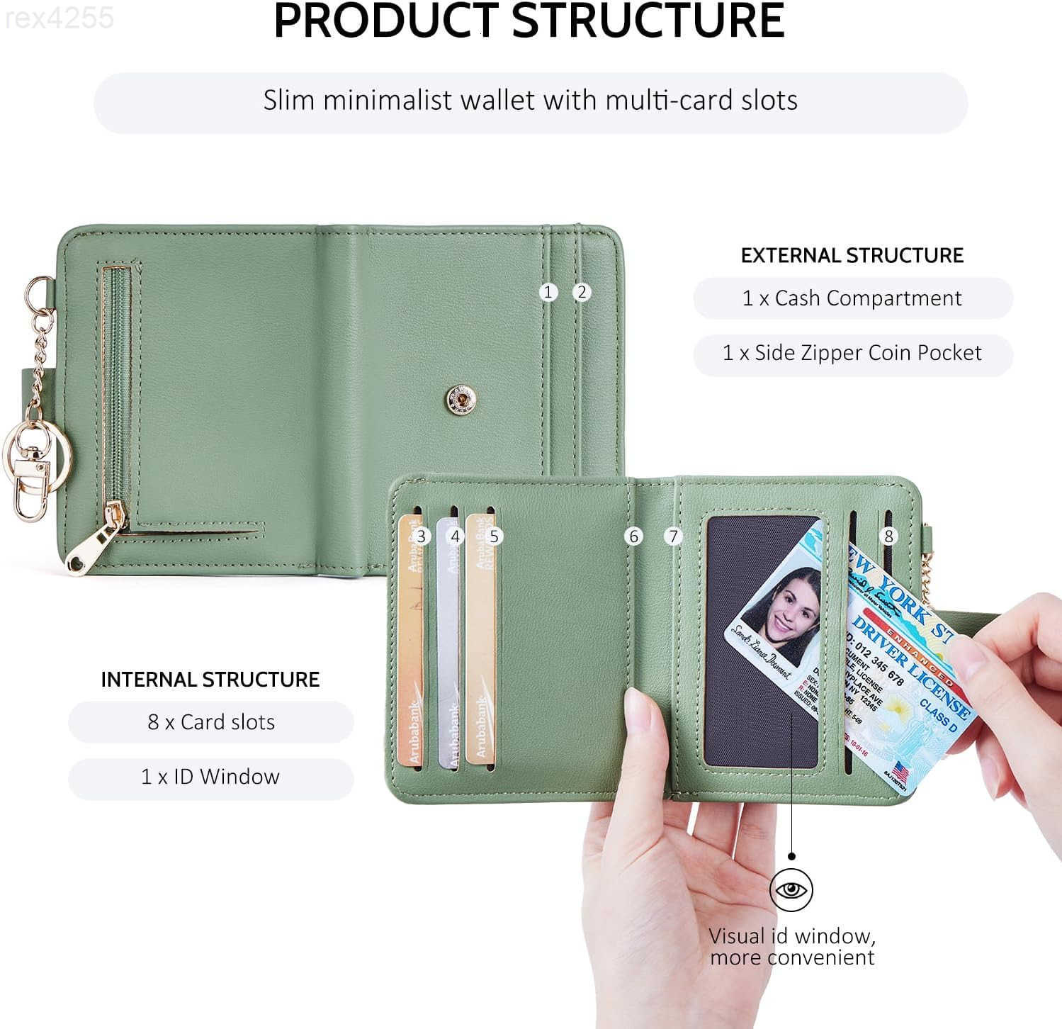 Slim Wallet for WomenRFID Blocking Bifold Credit Card Holder with Zipper Coin PocketID WindowKeychainW250911