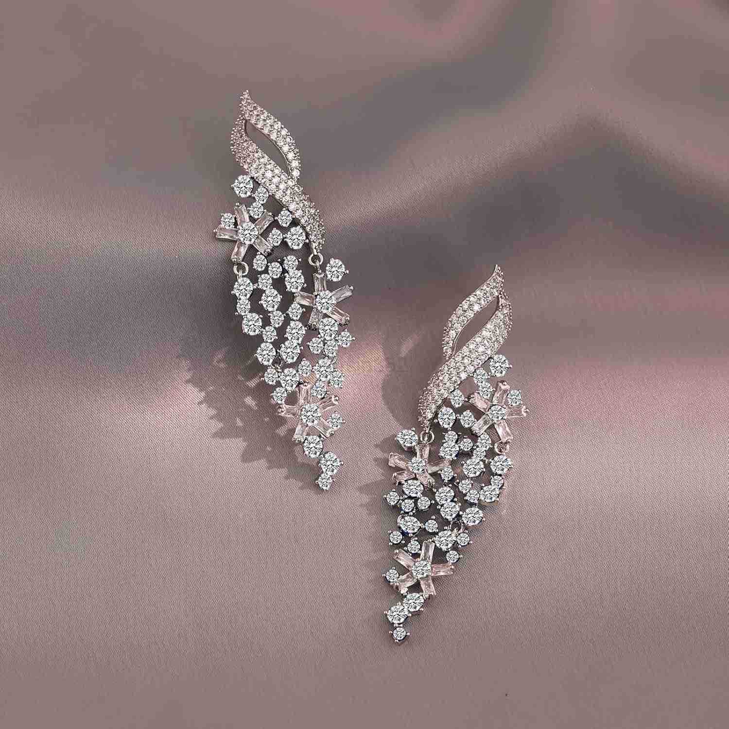 Gemstone Drop Dangle Earrings Rhinestone Cluster Earrings Luxury Bridal Flower Fashion Jewelry 18K Gold Plated 925 Sterling Silver Posts Sparkly Eveni