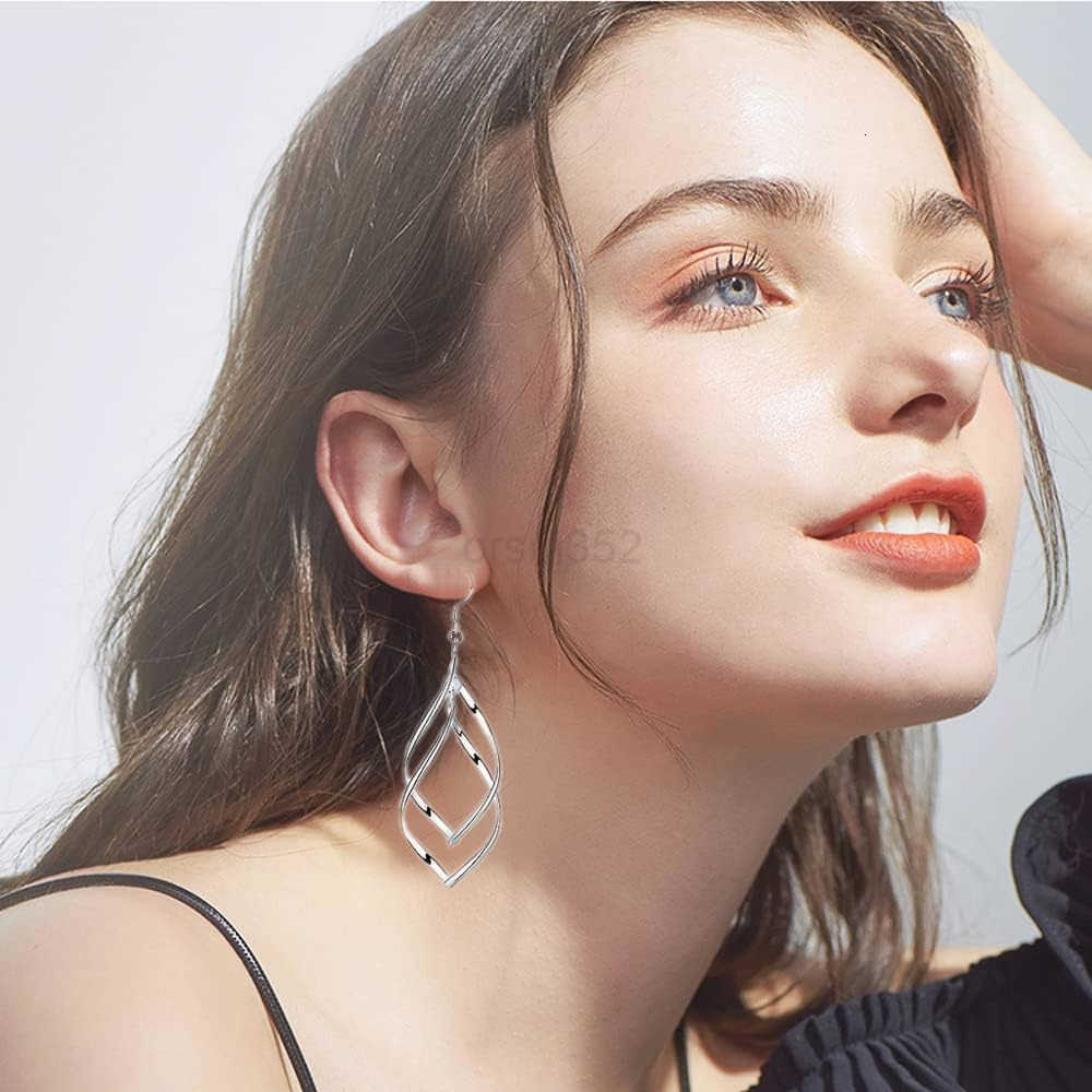 Silver Earrings dangle Hoops Elegant rotating Earring for WomensW250911