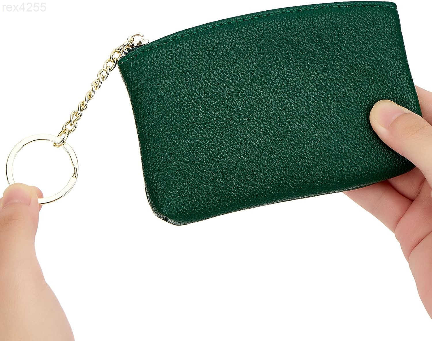 Artificial Leather Coin Purse Change Purse With Key Chain Ring Zipper For Men Women A GreenW250911