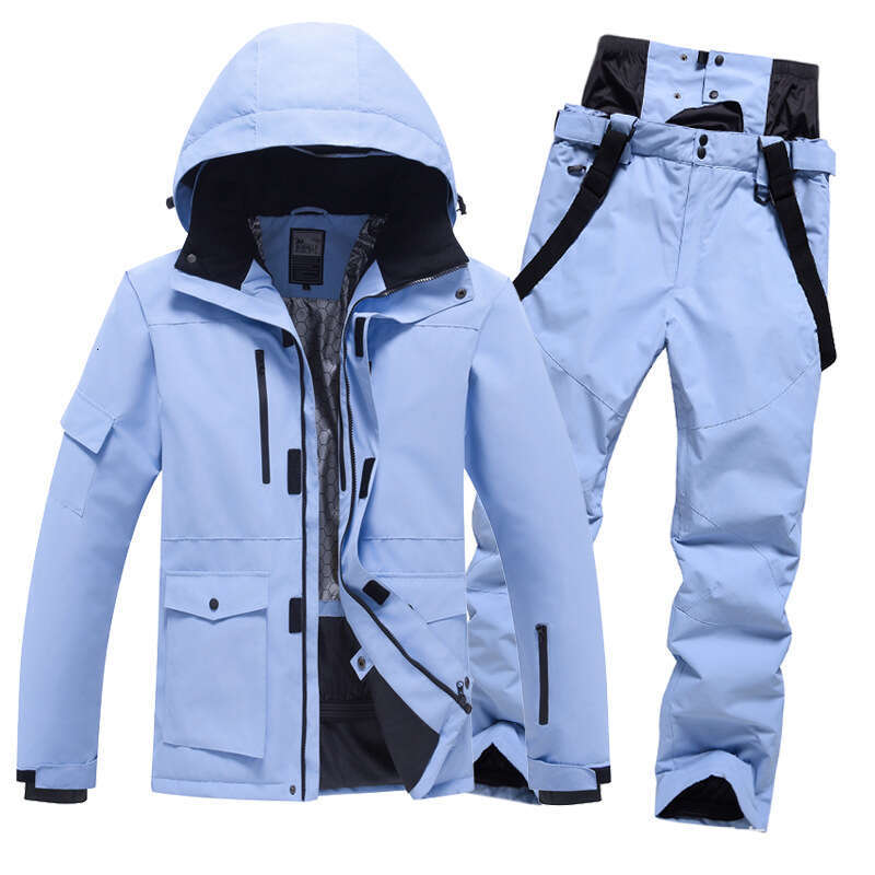 Outdoor Windproof Waterproof Plus Cotton Thick Warm Single Double Board Men And Women Ski Suit Set