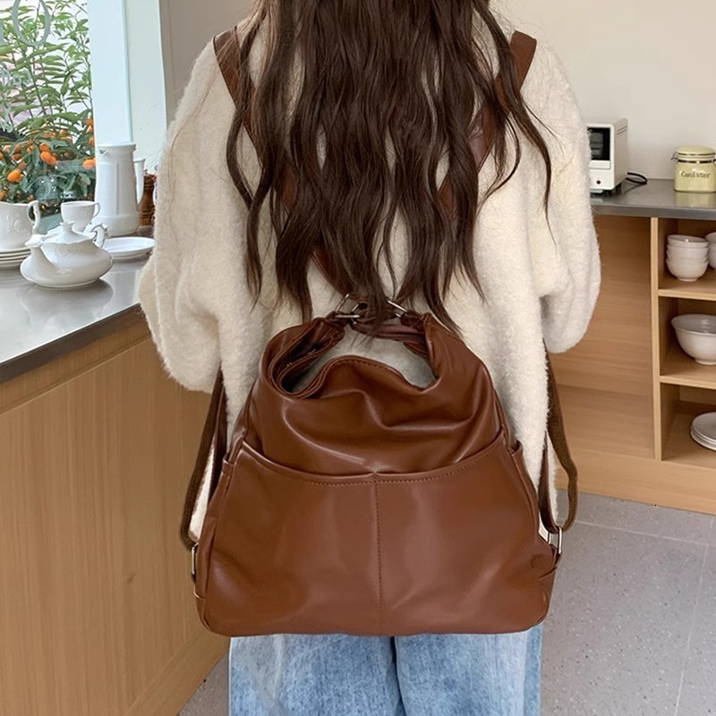 Designer luxury 2025 Spring New Soft Leather Bag for Women Large Capacity Three-in-One Commuter Tote Bag Multifunctional Backpack Crossbody School Bag