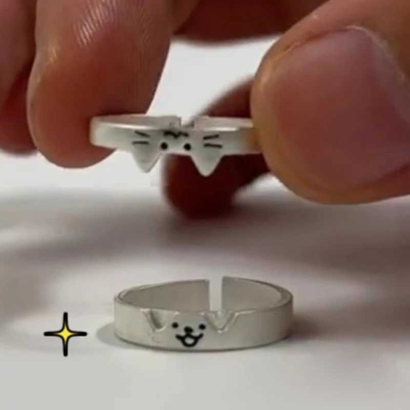 2pcs Cute Animal Dog Cat Rings for Women Men Simple Design Adjustable Cartoon Couple Rings Lovers Girlfriend Wedding Jewelry W250911