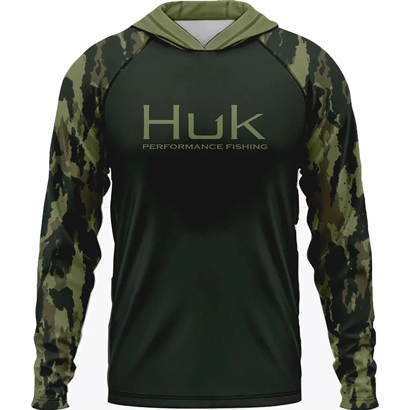 Outdoor T-Shirts Men's Fishing Shirt Clothing HUK Long-sleeved T-shirt UPF 50 Hood UV Protection Breathable Lightweight Hooded Jacket For Fishing