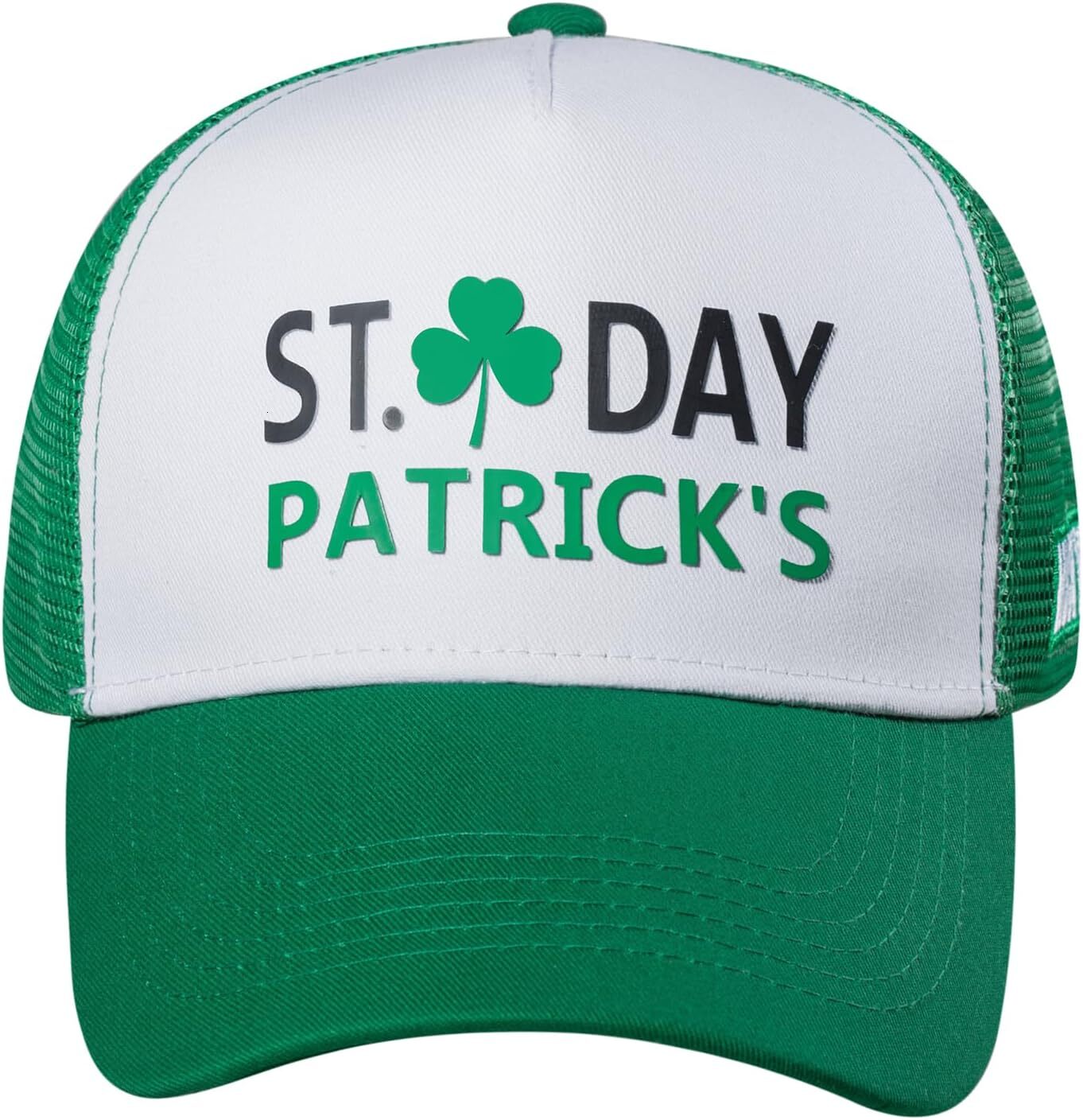 St. Patrick's Day Hat for Men & Women, Shamrock Green Baseball Cap, Lucky Clover Mesh Trucker Hats, Irish Accessories