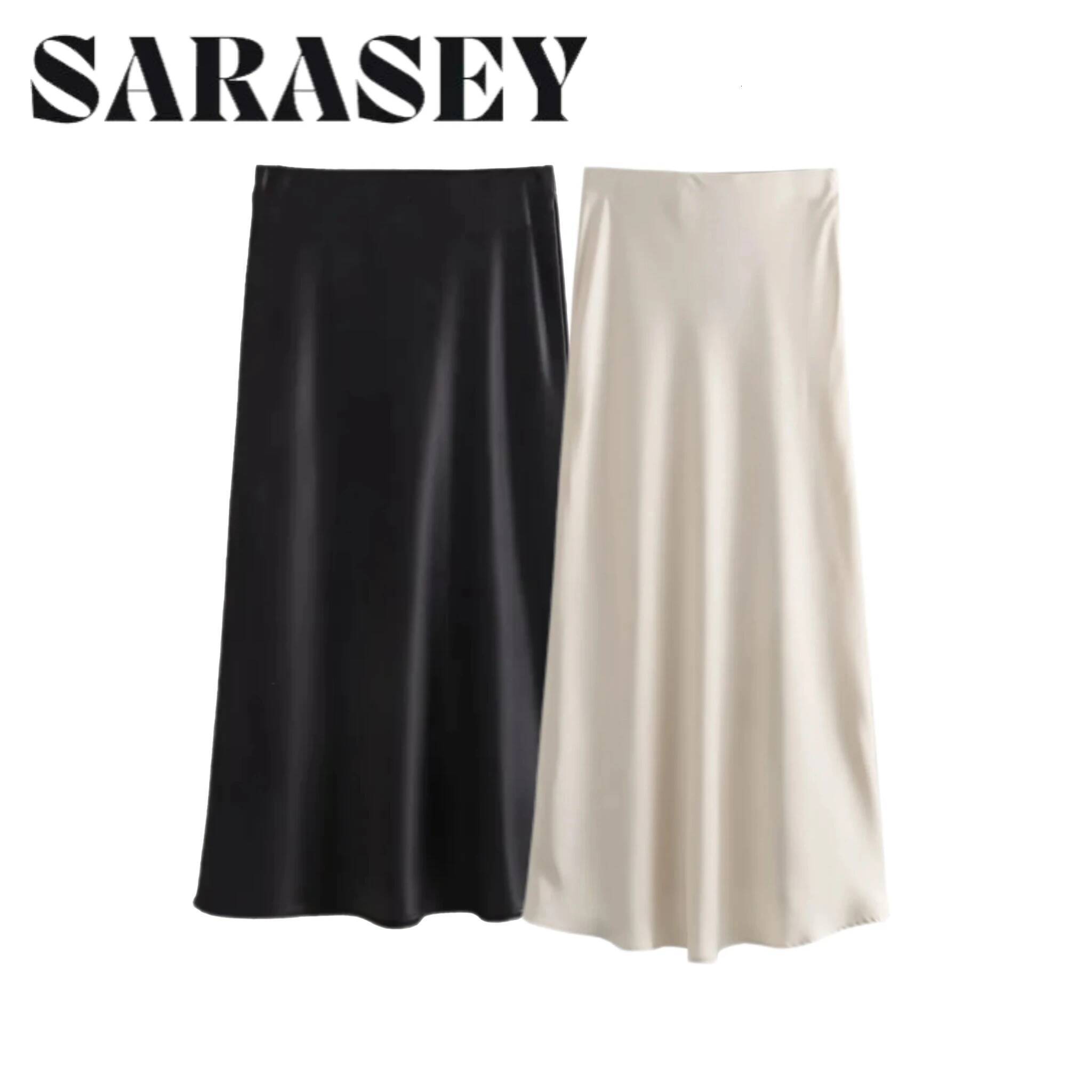 2025 Satin Black High Waist Long for Women Summer White Midi Skirt Office Elegant Daily Skirts dongdumaoyi