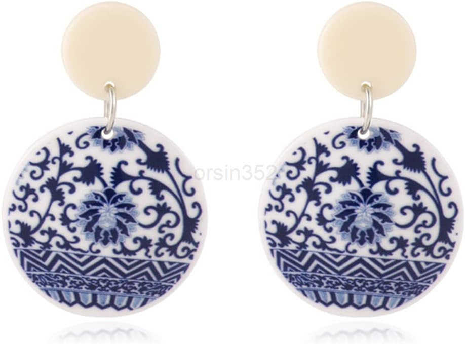 STORE Chic Fashion Royal Blue Geometric Earrings Acrylic Ethnic Style Dangle Drop Earrings for Women Unique Personalized Charm Earrings GiftW250911