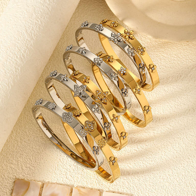 gold tone bracelet designer for women bracelet Four Leaf Clover Bracelet 18K Gold Plated Full Diamond Luxury Jewelry Bracelet Niche Design Four Leaf F