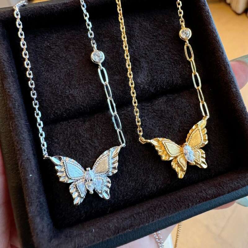 Light Luxury High-End Niche Designer Brushed Phantom Butterfly Inlaid Diamond Vintage Style Necklace Earrings Ring Bracelet Set