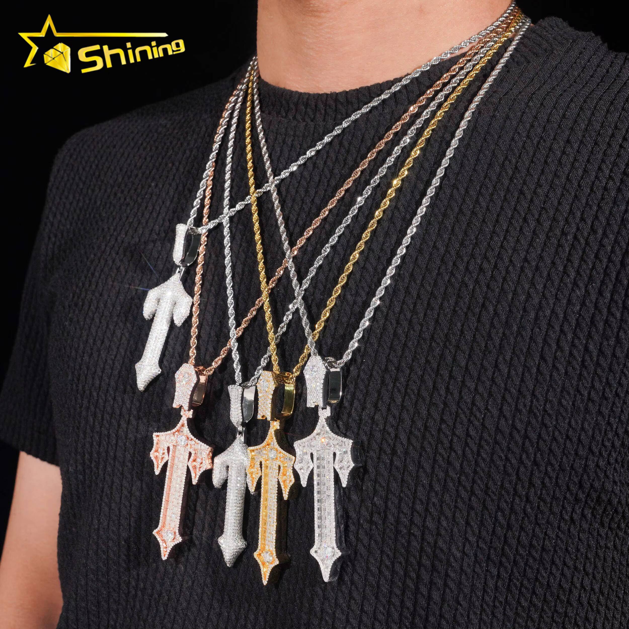 New Design GRA Moissnaite Cross Charms Silver 925 Gold Plated Hip Hop Moissanite Pendant Fine Jewelry Necklaces