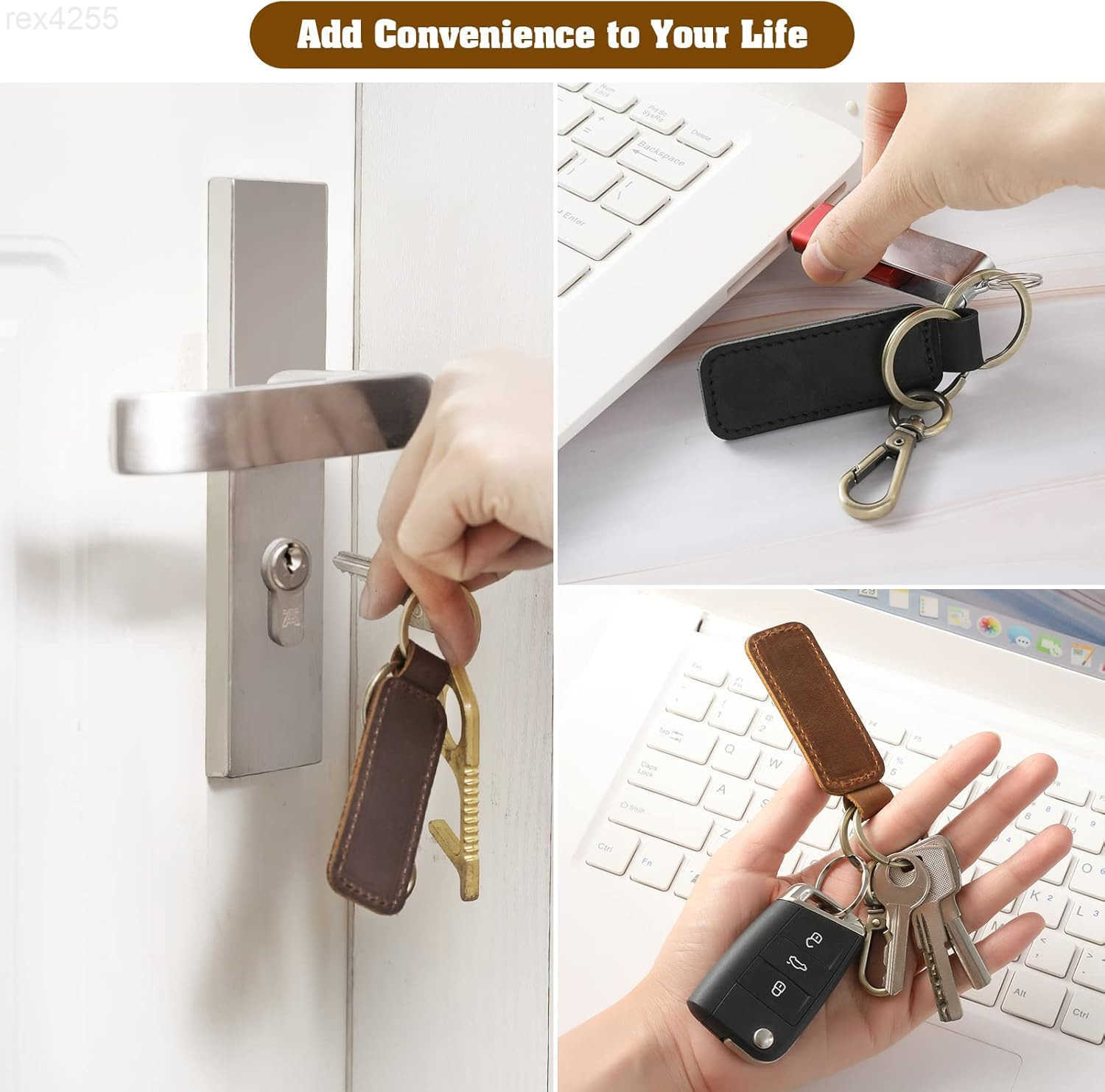 Genuine Leather Car Keychain Universal Key Fob Keychain Leather Key Chain Holder for Men and Women JC306W250911