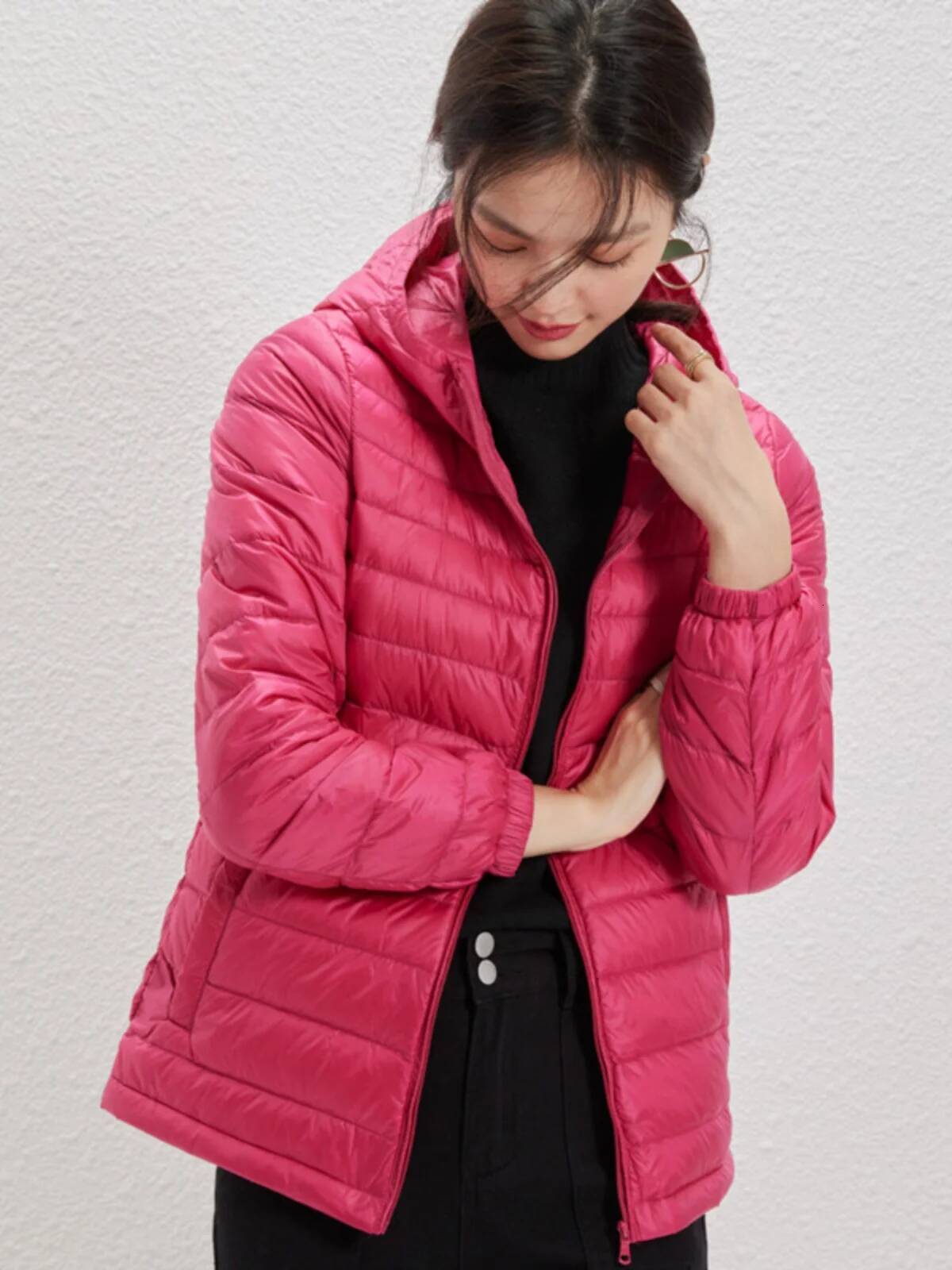 Women's Lightweight ort Puffer Jaet with Dstring Waist Hooded Casual Outerwear Warm Comfortable Commute Sle Nylon Fa...