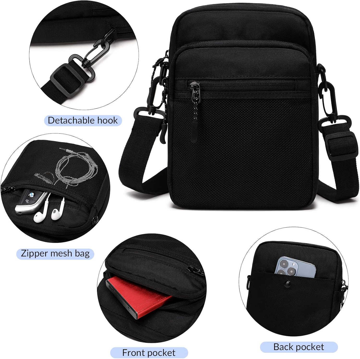 Small Messenger Bag for Men Women Water Resistant Adjustable Crossbody Sling bag Purse for Travel SportsW250911