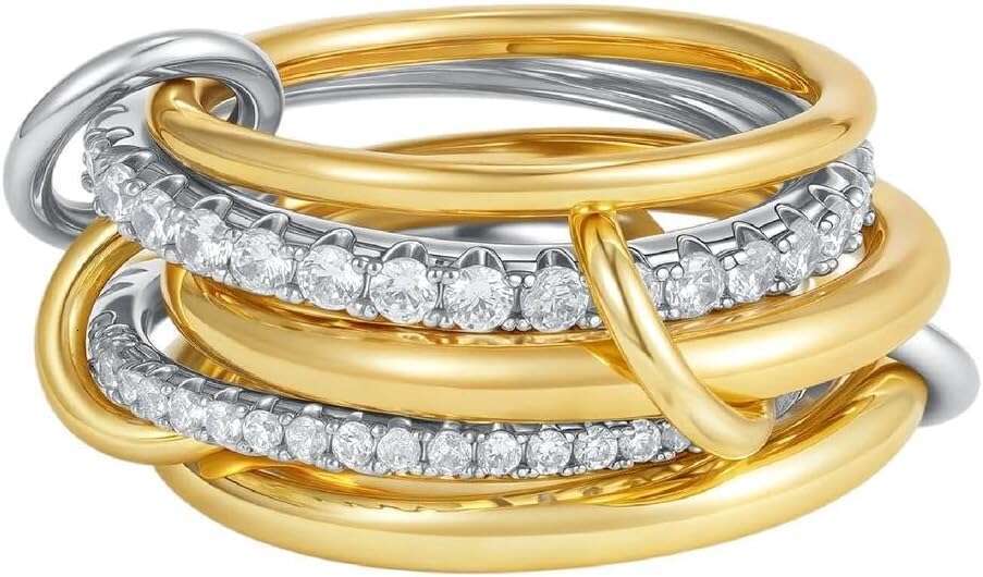 Stackable Ring Set with Cubic Zirconia Gold Plated Fashion Jewelry Gift
