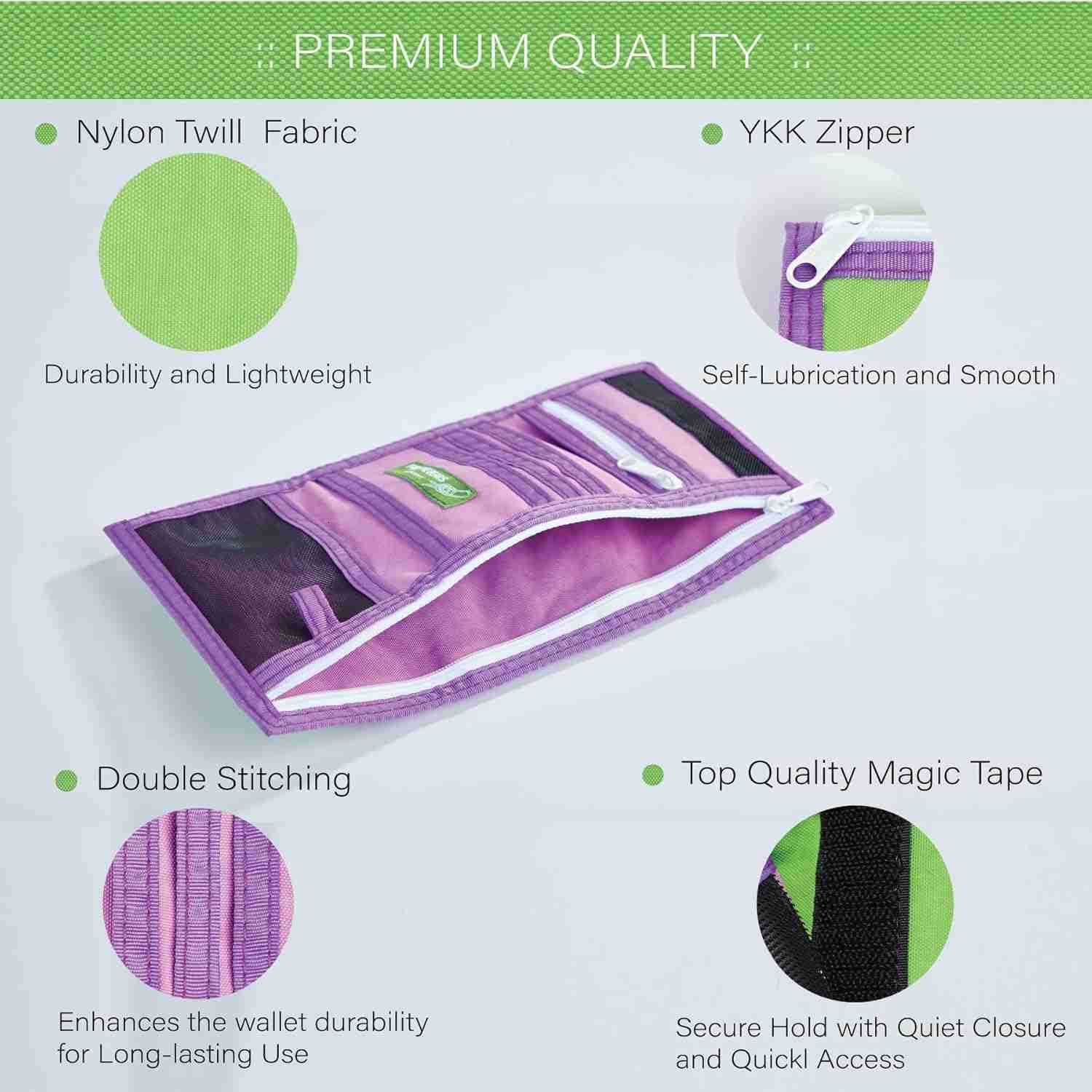 Rough Enough Kids Wallet for Boys Girls Heavy Duty Nylon Wallet with Neck Lanyard Keychain for Travel Outdoor Activities Green PurpleW250911