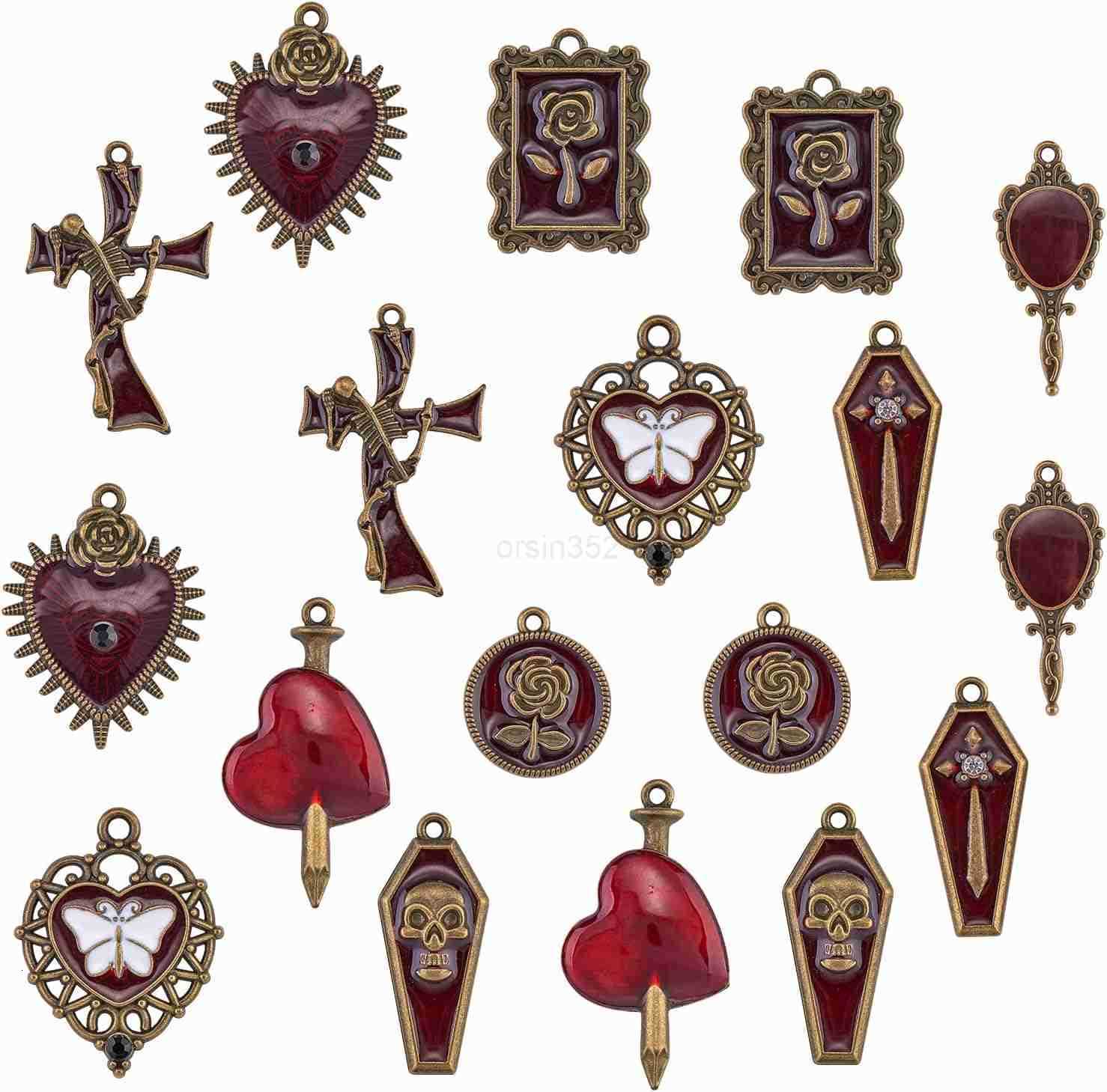 18Pcs Halloween Charm Pendant Earring Making Kit Skull Heart Cross Jewelry DIY Necklace Earring AccessoriesW250911