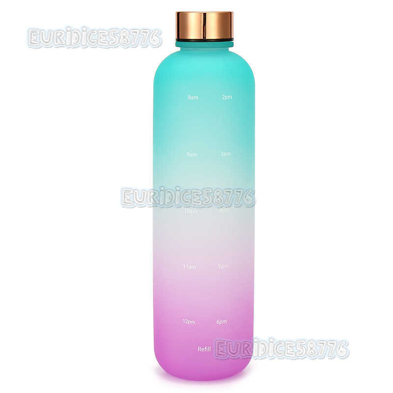 1000ml High Temperature Resistant Gradient Colorful Plastic Cup Space Cup Fitness Sports Water Bottle with Time Marker H250911