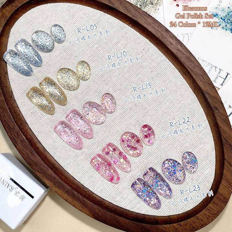 Eleanuos Sequins Versatile Gel Polishing 24Pcs Mixed Varnish Shining Semi Permanent Immersion UV LED Explosion Flash Gel Salon