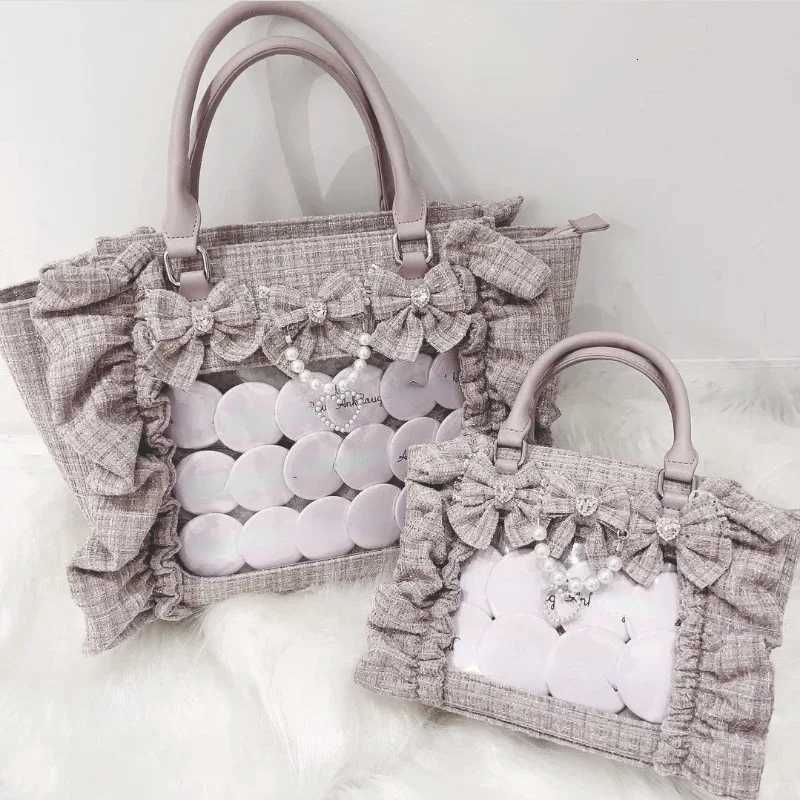 Sweet Y2k Aesthetic Transparent Bow Ita Bag Casual Chic Ruffle Fashion Womens Handbags All Match Kawaii Shoulder Crossbody Bags Z250911