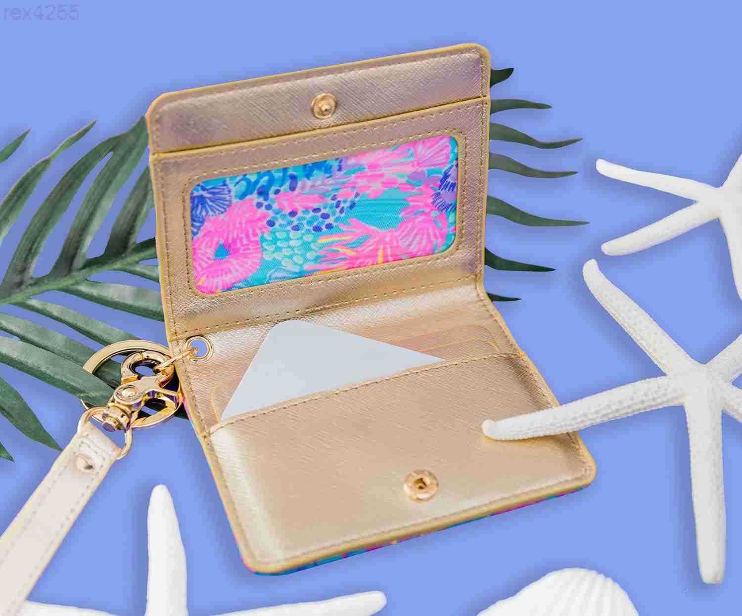 Pulitzer Snap ID Card Case Cute Keychain Wallet Slim Credit Card Holder with Wristlet Strap Splendor in the SandW250911