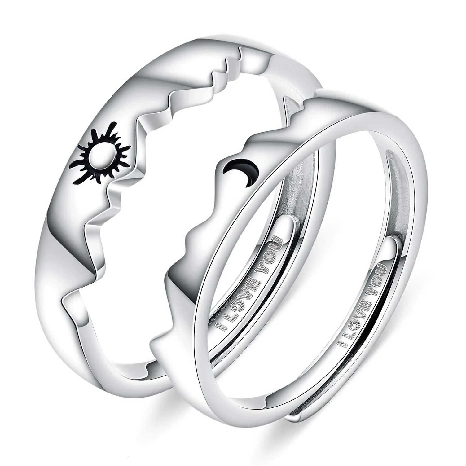 Sun Moon 2in1 Irregular Match Couple Rings Opening Adjustable Ring Sterling Silver Wedding Ring Jewlery Lover Gift for Friends W250911