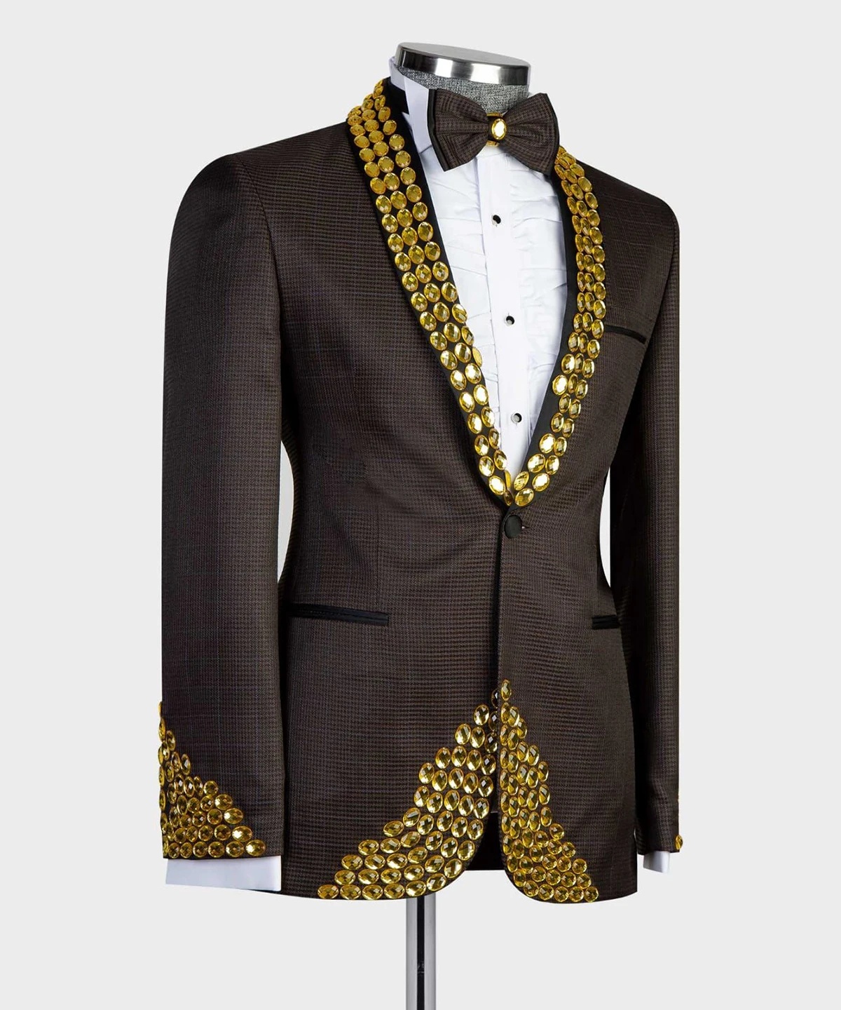 Fashion Men's Suit Shawl Lapel Tailor-Made Jacket 2 Pieces Set Crystal Blazer One Button Groom Customized Coat Black Pant Plus Size