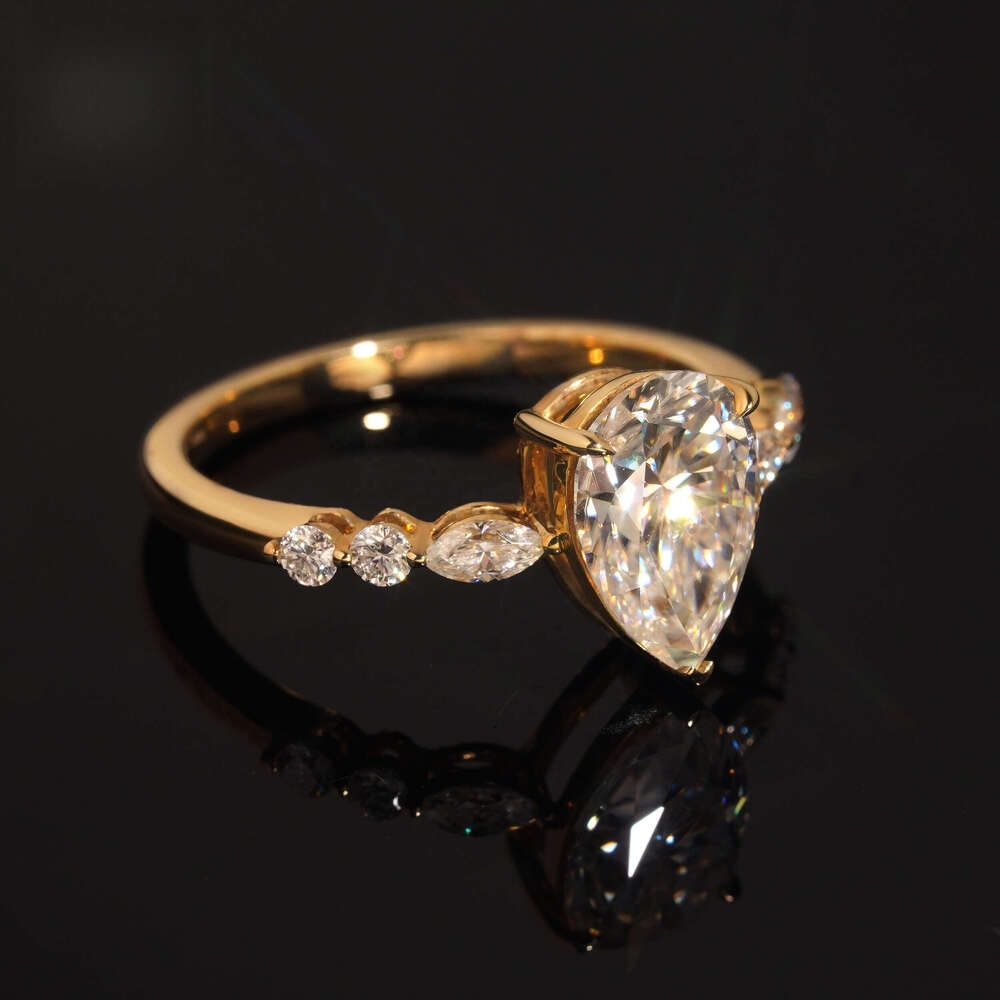 High Quality Pass Dia Tester 10k Yellow Gold Pear Cut 2ct Moissanite Engagement Ring for Women