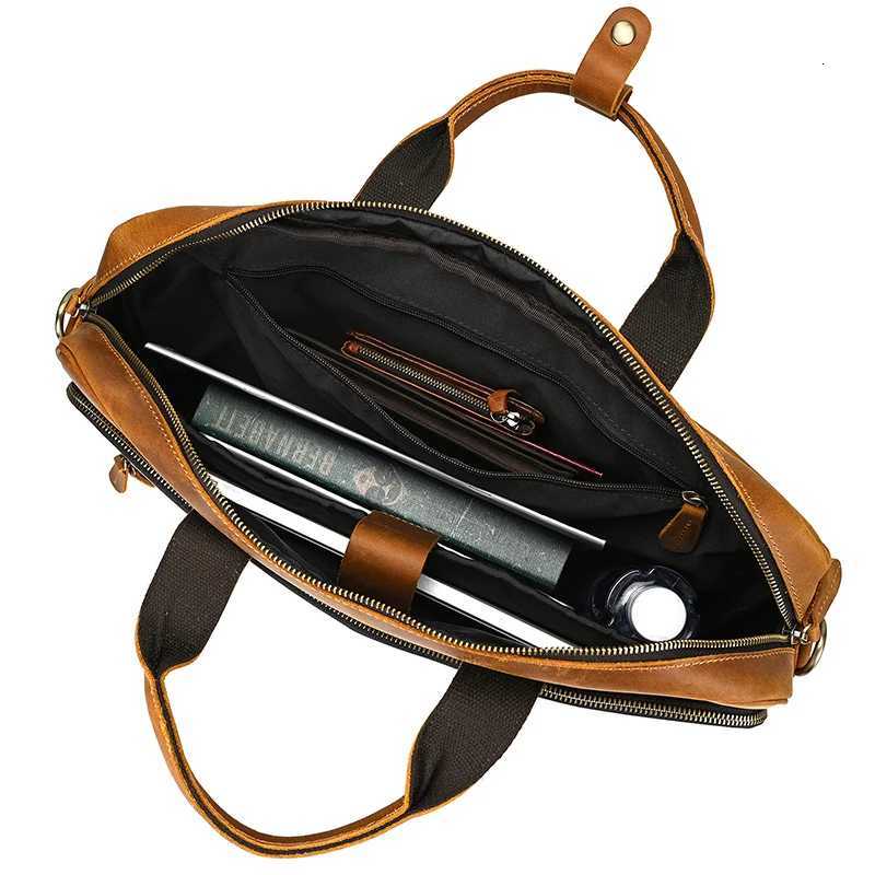 Crazy Horse Genuine Leather Briefcase For Man 16 inch PC Cow Leather Male Messenger Shoulder Bags Laptop Business Office Handbag Z250906