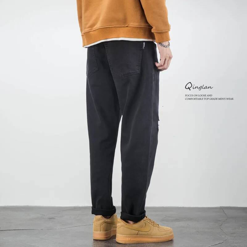 Black Jeans Men Loose Straight Casual Plus Size Autumn Tapered Stretch Pants Fall Winter Korean Style High Street Trousers