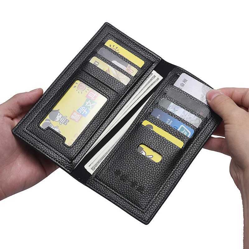 Mens Long Wallet Luxury PU Leather Large Capacity Business Casual MultiCard Holder Wallet with Lychee Pattern W250911