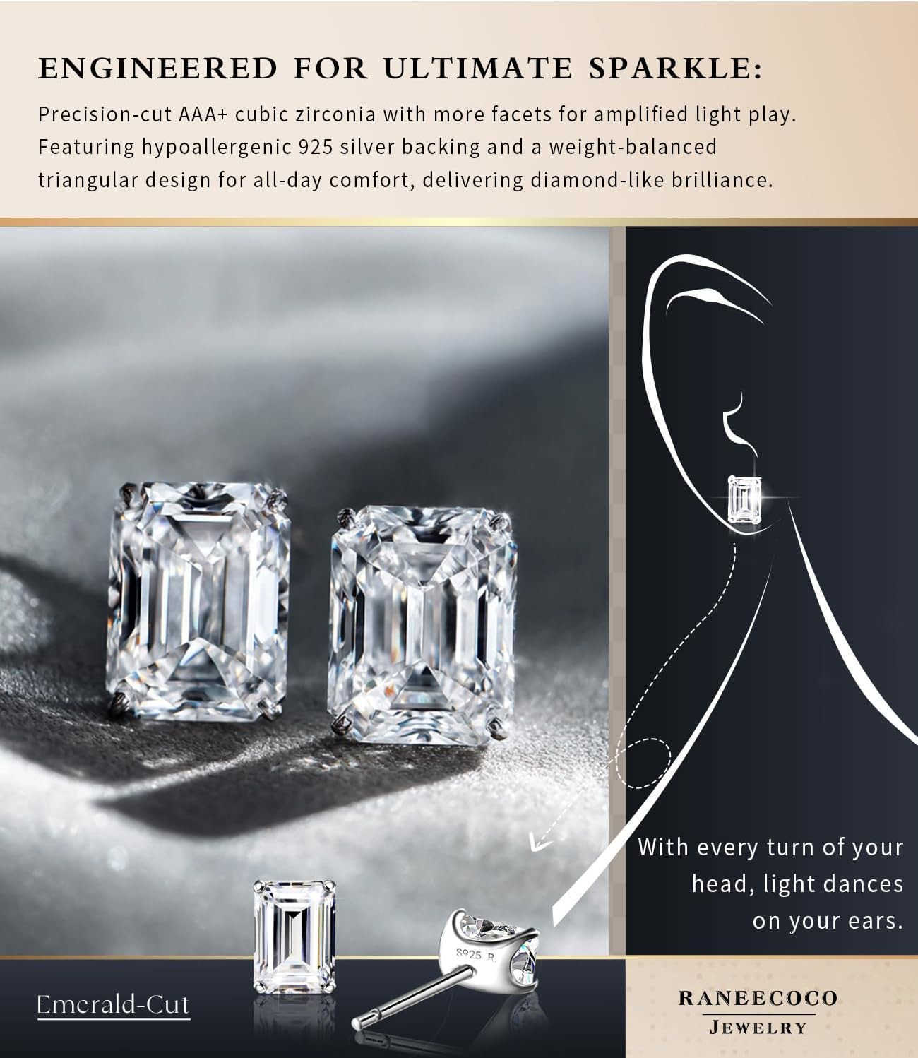 TrillioncutCushioncutEmeraldcutMarquisecut 18K White Gold Plated Sterling Silver Cubic Zirconia Simulated Diamond Stud Earrings for WomenW250911